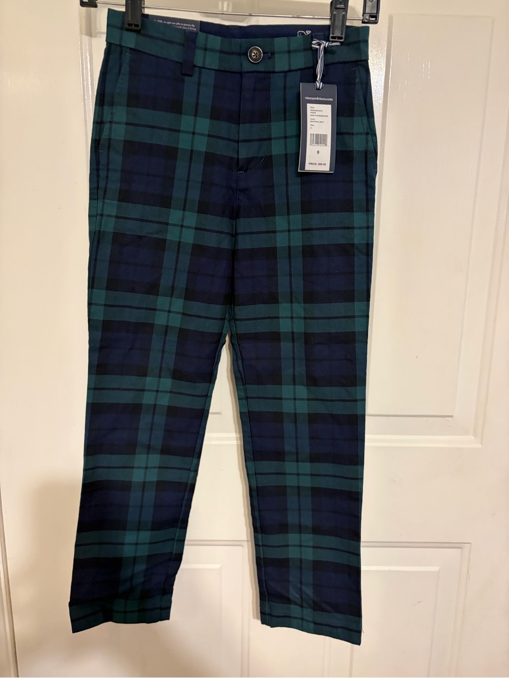 Vineyard Vines Boy Pristine Holiday Plaid Breaker Pants in Nautical Navy Size 8